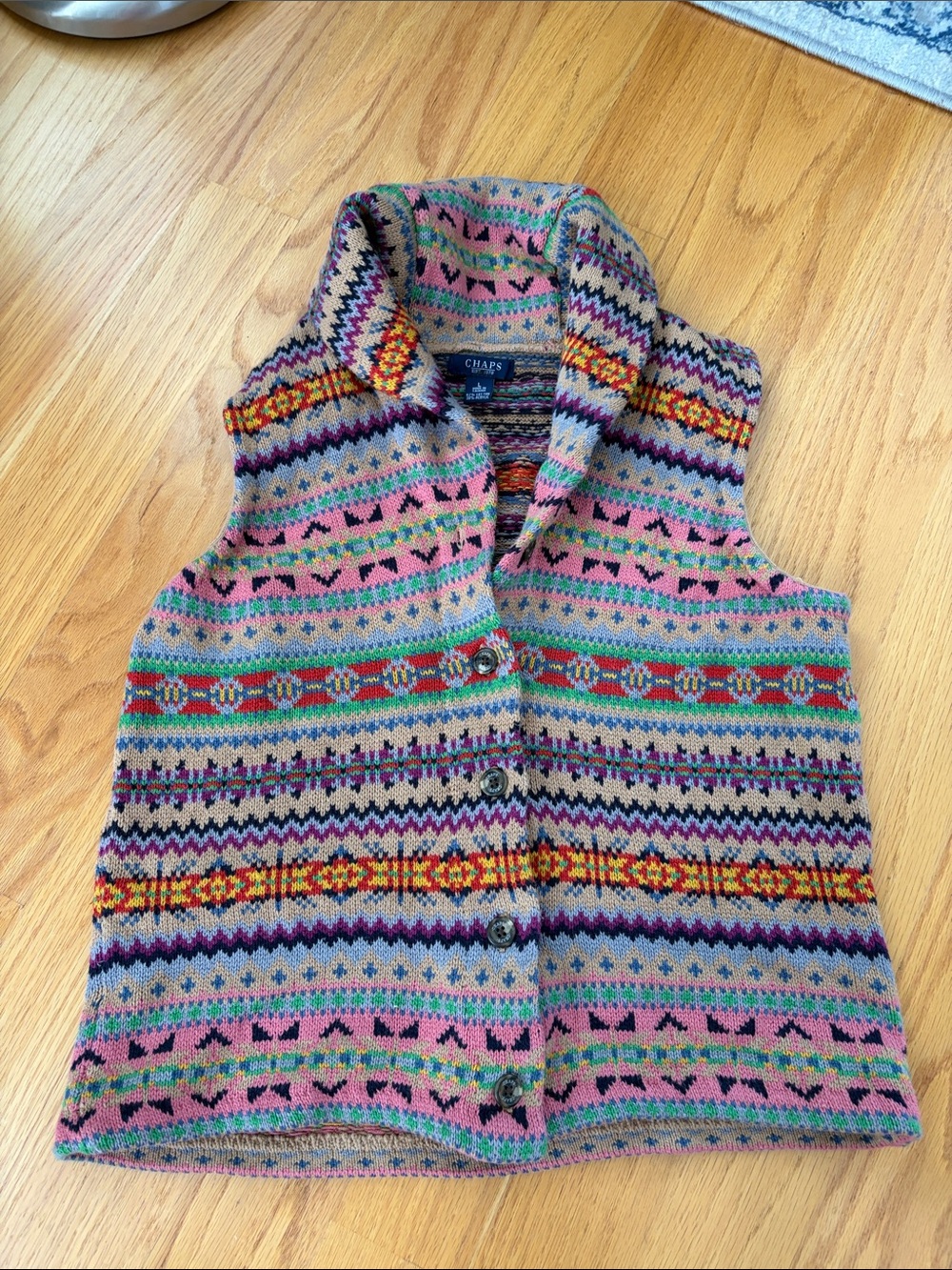 Chaps Fair Isle Shawl Collar Sweater Vest size Large